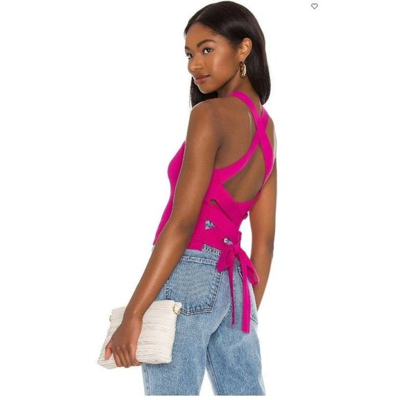 NEW NBD Tia Tie Back Top in Fuchsia Sz S Pink - Picture 2 of 7